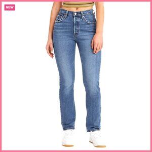 Cotton Blend Straight Leg Jeans with Button Fly